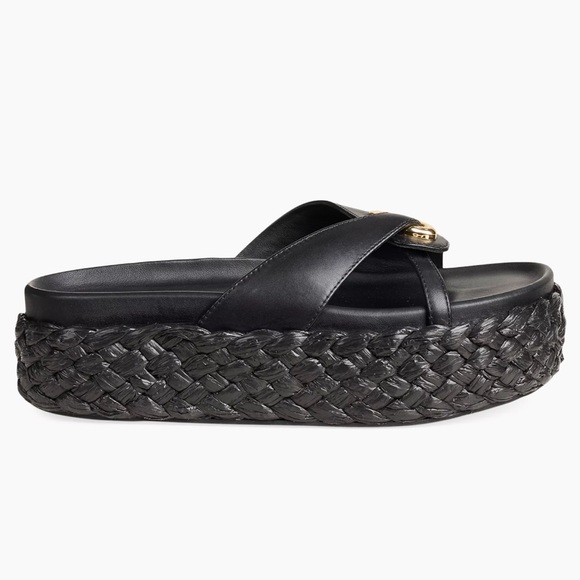 Cult Gaia Blythe Embellished Leather Platform Espadrille Sandal Slides in Black - Picture 14 of 16